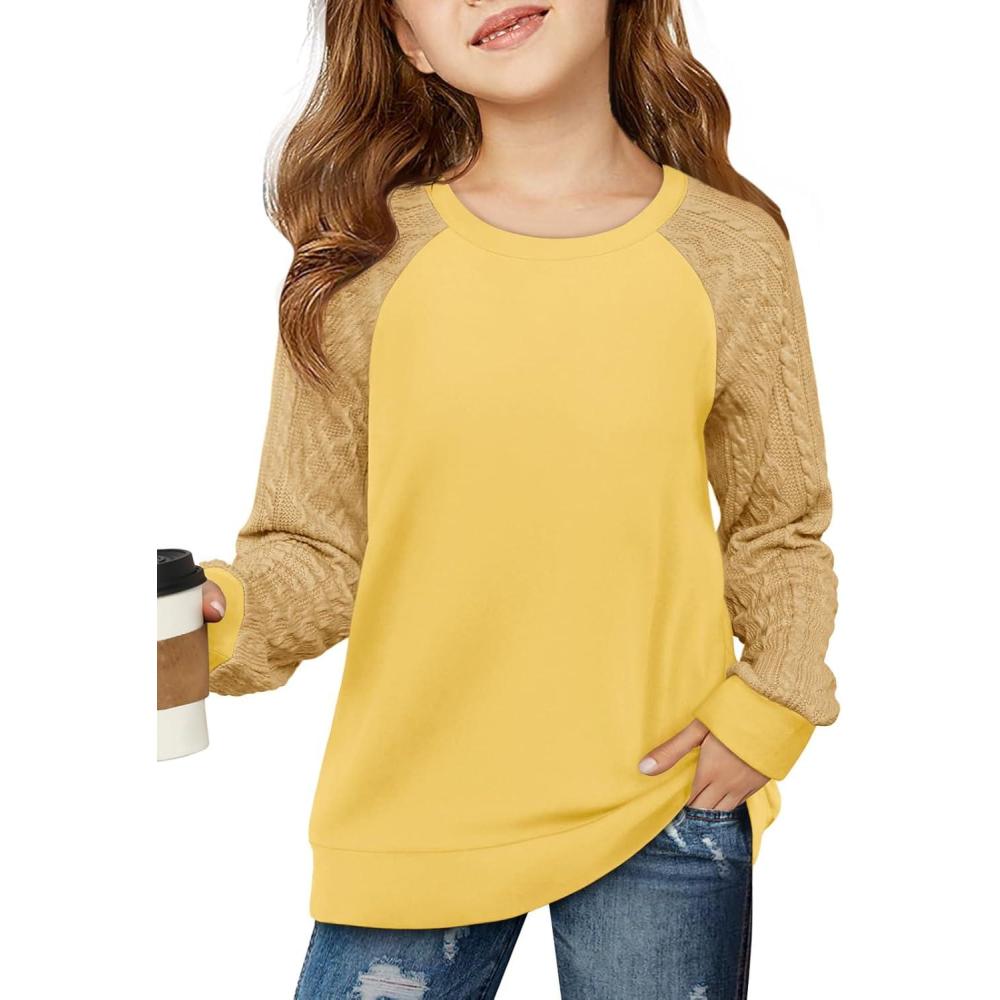 image:imageHaloumoning Girls Sweatshirts Kids Casual Cable Knit Long Sleeve Shirts Tunic Tops 414 YearsYellow
