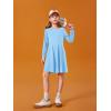 Haloumoning Girls Long Sleeve T-Shirt Dresses Kids Fall A-Line Twirly Skater Dresses 5-14 Years(Blue)