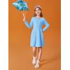 Haloumoning Girls Long Sleeve T-Shirt Dresses Kids Fall A-Line Twirly Skater Dresses 5-14 Years(Blue)