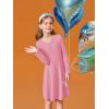 Haloumoning Girls Long Sleeve T-Shirt Dresses Kids Fall A-Line Twirly Skater Dresses 5-14 Years(Bright Pink)