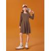Haloumoning Girls Long Sleeve T-Shirt Dresses Kids Fall A-Line Twirly Skater Dresses 5-14 Years(Coffee)