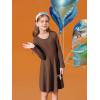 Haloumoning Girls Long Sleeve T-Shirt Dresses Kids Fall A-Line Twirly Skater Dresses 5-14 Years(Coffee)
