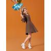 Haloumoning Girls Long Sleeve T-Shirt Dresses Kids Fall A-Line Twirly Skater Dresses 5-14 Years(Coffee)