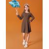 Haloumoning Girls Long Sleeve T-Shirt Dresses Kids Fall A-Line Twirly Skater Dresses 5-14 Years(Coffee)