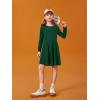 Haloumoning Girls Long Sleeve T-Shirt Dresses Kids Fall A-Line Twirly Skater Dresses 5-14 Years(Dark Green)