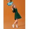 Haloumoning Girls Long Sleeve T-Shirt Dresses Kids Fall A-Line Twirly Skater Dresses 5-14 Years(Dark Green)