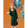 Haloumoning Girls Long Sleeve T-Shirt Dresses Kids Fall A-Line Twirly Skater Dresses 5-14 Years(Dark Green)