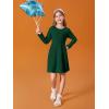 Haloumoning Girls Long Sleeve T-Shirt Dresses Kids Fall A-Line Twirly Skater Dresses 5-14 Years(Dark Green)