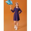 Haloumoning Girls Long Sleeve T-Shirt Dresses Kids Fall A-Line Twirly Skater Dresses 5-14 Years(Dark Purple)