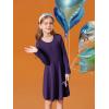 Haloumoning Girls Long Sleeve T-Shirt Dresses Kids Fall A-Line Twirly Skater Dresses 5-14 Years(Dark Purple)