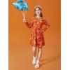 Haloumoning Girls Long Sleeve T-Shirt Dresses Kids Fall A-Line Twirly Skater Dresses 5-14 Years(H-orange)