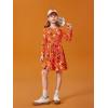 Haloumoning Girls Long Sleeve T-Shirt Dresses Kids Fall A-Line Twirly Skater Dresses 5-14 Years(H-orange)