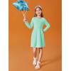 Haloumoning Girls Long Sleeve T-Shirt Dresses Kids Fall A-Line Twirly Skater Dresses 5-14 Years(Mint Green)