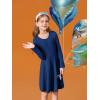 Haloumoning Girls Long Sleeve T-Shirt Dresses Kids Fall A-Line Twirly Skater Dresses 5-14 Years(Navy Blue)