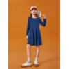 Haloumoning Girls Long Sleeve T-Shirt Dresses Kids Fall A-Line Twirly Skater Dresses 5-14 Years(Navy Blue)