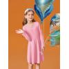 Haloumoning Girls Long Sleeve T-Shirt Dresses Kids Fall A-Line Twirly Skater Dresses 5-14 Years(Pink)