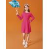 Haloumoning Girls Long Sleeve T-Shirt Dresses Kids Fall A-Line Twirly Skater Dresses 5-14 Years(Rose Red)