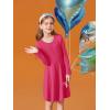 Haloumoning Girls Long Sleeve T-Shirt Dresses Kids Fall A-Line Twirly Skater Dresses 5-14 Years(Rose Red)