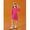 Haloumoning Girls Long Sleeve T-Shirt Dresses Kids Fall A-Line Twirly Skater Dresses 5-14 Years(Rose Red)
