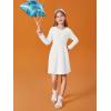 Haloumoning Girls Long Sleeve T-Shirt Dresses Kids Fall A-Line Twirly Skater Dresses 5-14 Years(White)