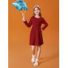 Haloumoning Girls Long Sleeve T-Shirt Dresses Kids Fall A-Line Twirly Skater Dresses 5-14 Years(Wine Red)