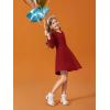 Haloumoning Girls Long Sleeve T-Shirt Dresses Kids Fall A-Line Twirly Skater Dresses 5-14 Years(Wine Red)