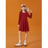 Haloumoning Girls Long Sleeve T-Shirt Dresses Kids Fall A-Line Twirly Skater Dresses 5-14 Years(Wine Red)