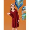 Haloumoning Girls Long Sleeve T-Shirt Dresses Kids Fall A-Line Twirly Skater Dresses 5-14 Years(Wine Red)