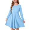 Haloumoning Girls Long Sleeve T-Shirt Dresses Kids Fall A-Line Twirly Skater Dresses 5-14 Years(Blue)
