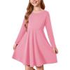 Haloumoning Girls Long Sleeve T-Shirt Dresses Kids Fall A-Line Twirly Skater Dresses 5-14 Years(Bright Pink)