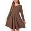 Haloumoning Girls Long Sleeve T-Shirt Dresses Kids Fall A-Line Twirly Skater Dresses 5-14 Years(Coffee)