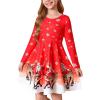 Haloumoning Girls Long Sleeve T-Shirt Dresses Kids Fall A-Line Twirly Skater Dresses 5-14 Years(C-red)