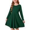 Haloumoning Girls Long Sleeve T-Shirt Dresses Kids Fall A-Line Twirly Skater Dresses 5-14 Years(Dark Green)