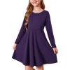 Haloumoning Girls Long Sleeve T-Shirt Dresses Kids Fall A-Line Twirly Skater Dresses 5-14 Years(Dark Purple)