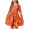 Haloumoning Girls Long Sleeve T-Shirt Dresses Kids Fall A-Line Twirly Skater Dresses 5-14 Years(H-orange)