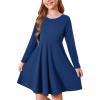 Haloumoning Girls Long Sleeve T-Shirt Dresses Kids Fall A-Line Twirly Skater Dresses 5-14 Years(Navy Blue)