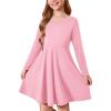 Haloumoning Girls Long Sleeve T-Shirt Dresses Kids Fall A-Line Twirly Skater Dresses 5-14 Years(Pink)