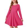Haloumoning Girls Long Sleeve T-Shirt Dresses Kids Fall A-Line Twirly Skater Dresses 5-14 Years(Rose Red)