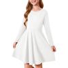 Haloumoning Girls Long Sleeve T-Shirt Dresses Kids Fall A-Line Twirly Skater Dresses 5-14 Years(White)