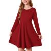 Haloumoning Girls Long Sleeve T-Shirt Dresses Kids Fall A-Line Twirly Skater Dresses 5-14 Years(Wine Red)