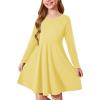 Haloumoning Girls Long Sleeve T-Shirt Dresses Kids Fall A-Line Twirly Skater Dresses 5-14 Years(Yellow)