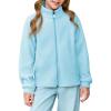 Haloumoning Girls Polar Fleece Jacket Kids Full Zip Lightweight Fall Winter Coat Outerwear with Pockets 5-14 Years(Light Blue)