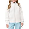 Haloumoning Girls Polar Fleece Jacket Kids Full Zip Lightweight Fall Winter Coat Outerwear with Pockets 5-14 Years(White)