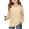 Haloumoning Girls Sweatshirts Kids Casual Cable Knit Long Sleeve Shirts Tunic Tops 4-14 Years(Khaki)