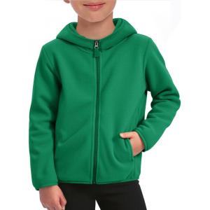 Haloumoning Boys Fleece Full-Zip Hoodie Jacket Kids Polar Warm Hooded Fall Winter Jacket With Pockets 5-14 Years(Green)