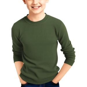 Haloumoning Boys Sweater Kids Fashion Long Sleeve Crewneck Knit Pullover Fall Winter Clothes 5-14 Years(Army Green)