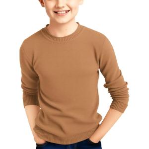 Haloumoning Boys Sweater Kids Fashion Long Sleeve Crewneck Knit Pullover Fall Winter Clothes 5-14 Years(Brown)
