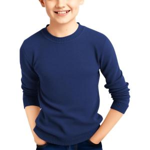 Haloumoning Boys Sweater Kids Fashion Long Sleeve Crewneck Knit Pullover Fall Winter Clothes 5-14 Years(Navy Blue)