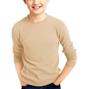 Haloumoning Boys Sweater Kids Fashion Long Sleeve Crewneck Knit Pullover Fall Winter Clothes 5-14 Years(Off-white)