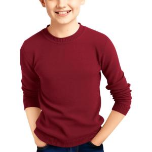 Haloumoning Boys Sweater Kids Fashion Long Sleeve Crewneck Knit Pullover Fall Winter Clothes 5-14 Years(Wine Red)